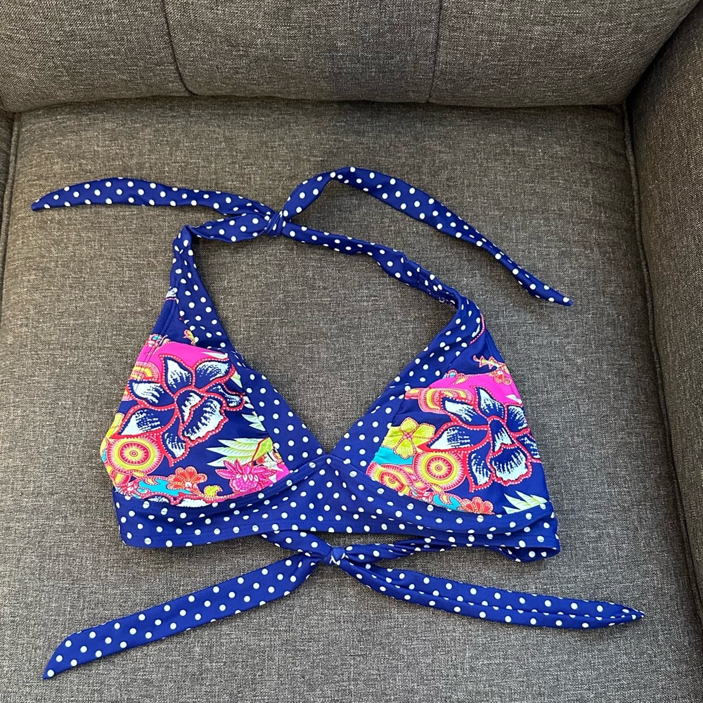 Athleta Serendipity Blue Pink Floral Halter Bikini Top Size XS